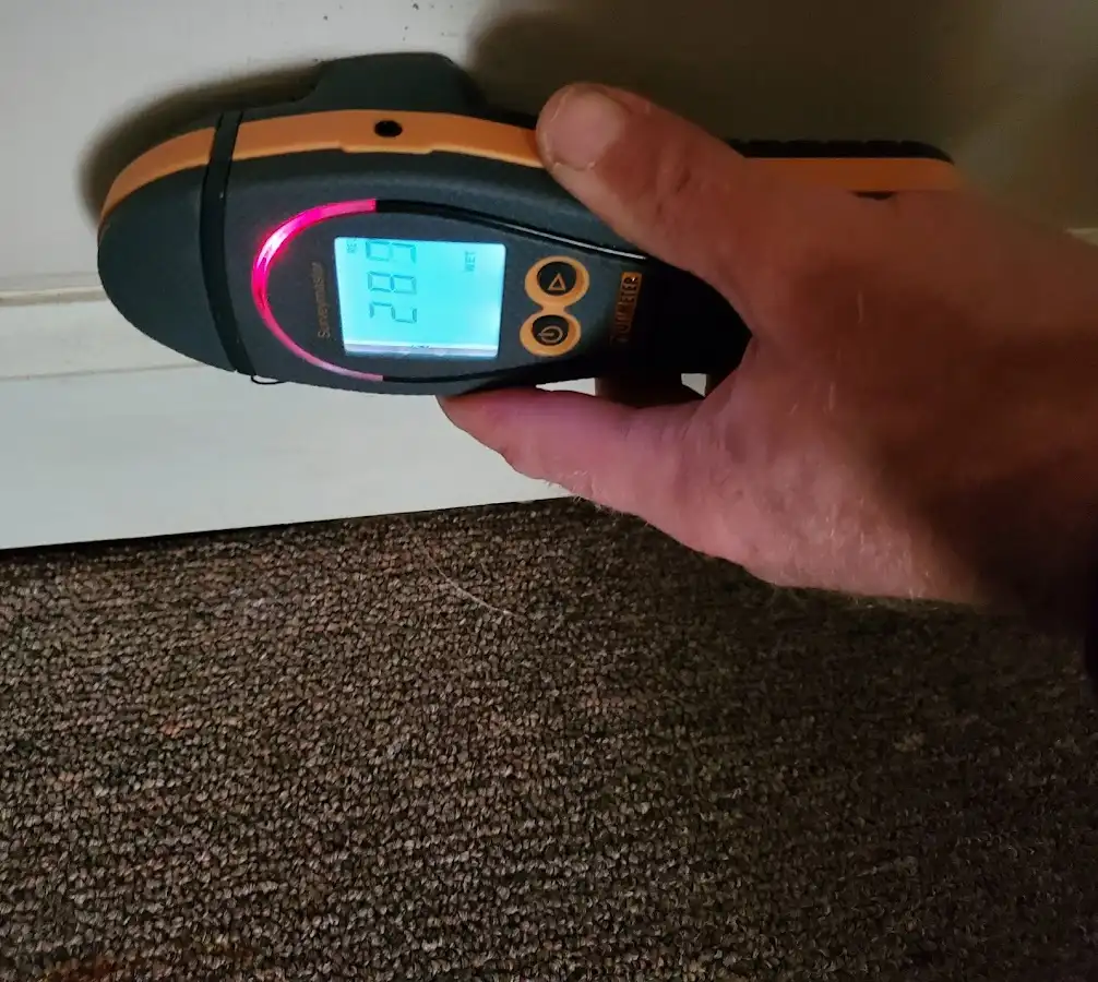 Moisture detection at baseboard during Burst Pipe Cleanup in Hopewell